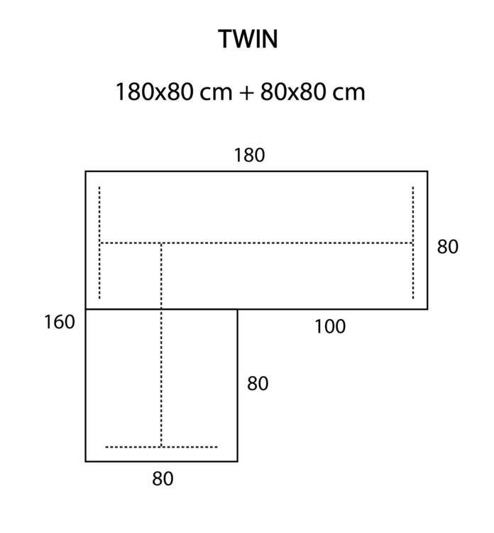 TWIN Werkblad 180x80/80x80 cm